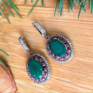 925 Sterling Silver, Emerald & Topaz drop Earrings